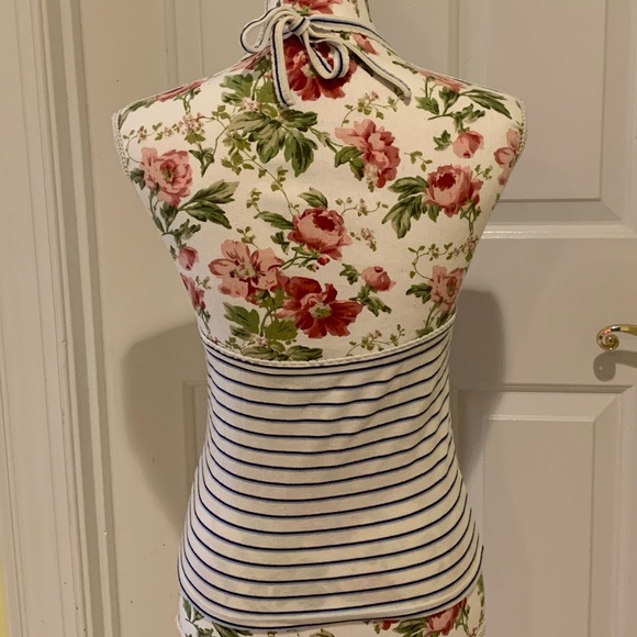 American Eagle white halter top with blue stripes size Medium - Picture 2 of 6